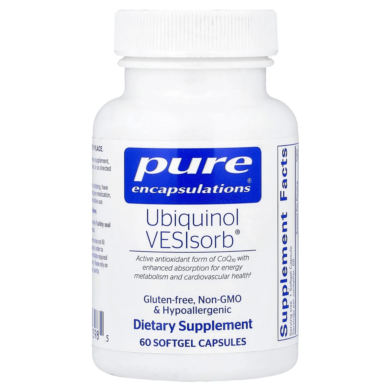 Pure Encapsulations, Ubiquinol VESIsorb®, 60 Softgel Capsules UPC 766298013985 | Hilife Vitamins